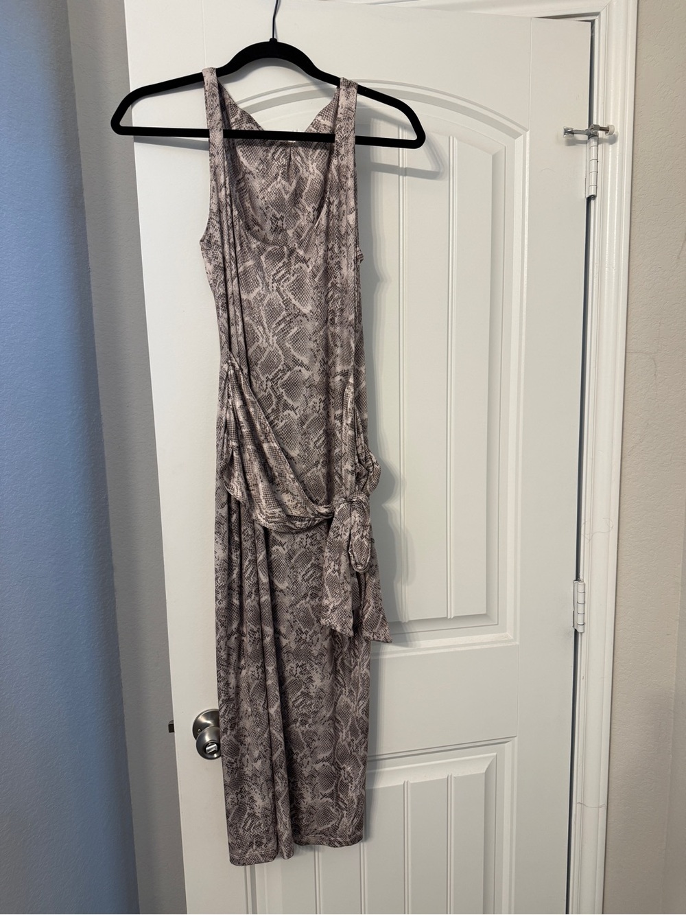 Good American Neutral Snake Print Dress in Taupe and Gray